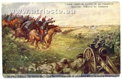 la nostra cavalleria attraversa la linea di fuoco dell'artiglieria russa presso Komarow