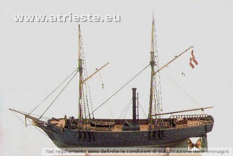 Un bel modelin de la barca de legno varada al scalo Panfili,e che gaverà l'onor de montar la elica de Ressel.